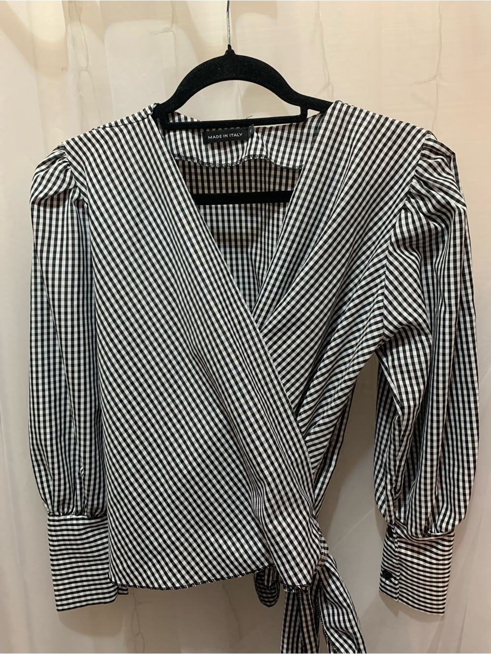 Made in Italy Gingham Wrap Long Sleeve